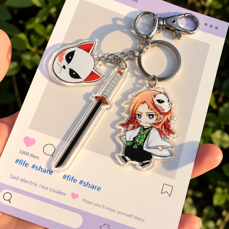 Sabito Demon Slayer acrylic character charm with sword, fox mask charm and metal clasp