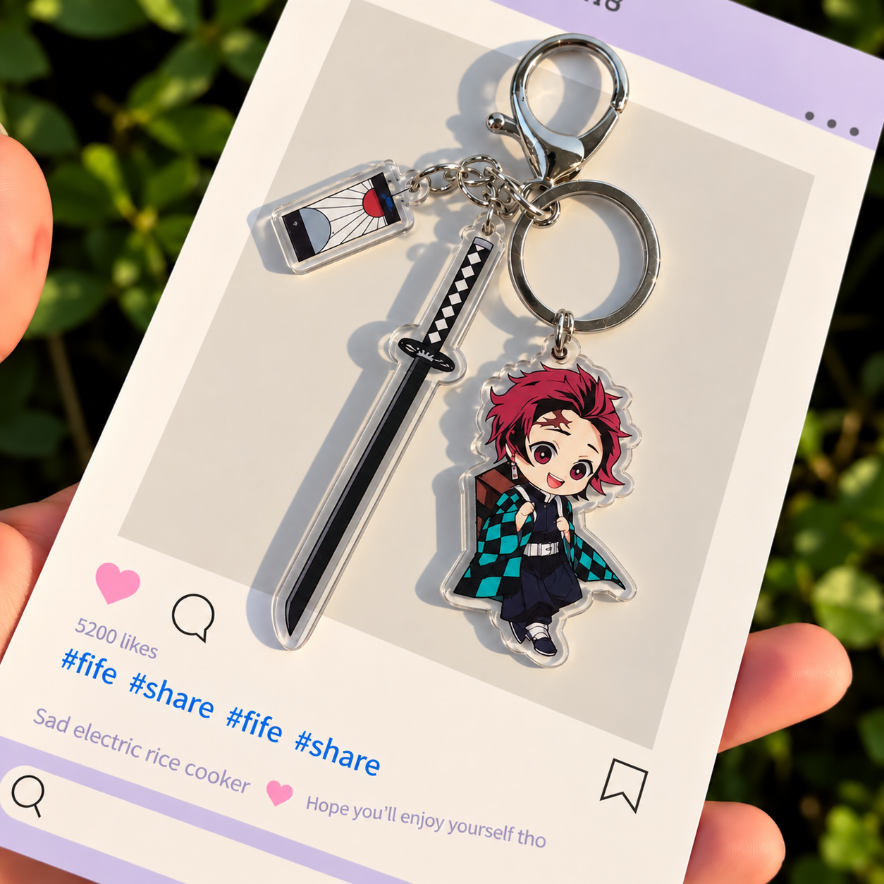Tanjiro Kamado Demon Slayer acrylic character charm with sword, checkered haori and decorative tag Tanjiro Kamado Demon Slayer acrylic character charm with sword, checkered haori and decorative tag