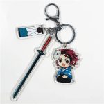 Tanjiro Kamado Demon Slayer acrylic character charm with sword, fox mask detail and decorative tag