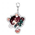 Tanjiro Kamado Demon Slayer cat acrylic character charm with checkered haori, flame pendant and metal clasp