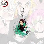 Tanjiro Kamado Demon Slayer acrylic character charm with checkered haori, sword and green wave artwork