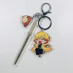 Zenitsu Agatsuma Demon Slayer acrylic keychain with sword charm and sparrow accent