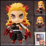 Kyojuro Rengoku 1541 Nendoroid style figure with flame-patterned cape, yellow red hair and sword accessory