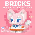LinaBell Disney W-006 Micro Building Blocks 214-piece pink fox mini figure with large ears, blue eyes and fluffy tail
