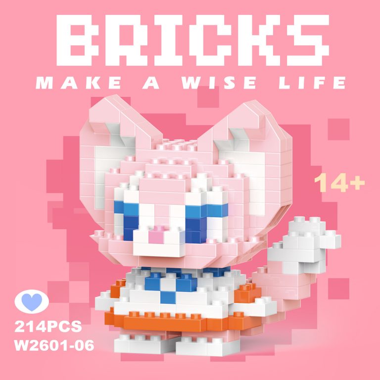 LinaBell Disney W-006 Micro Building Blocks 214-piece pink fox mini figure with large ears, blue eyes and fluffy tail