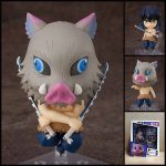 Inosuke Hashibira 1361 Nendoroid style figure with boar mask, alternate head and dual serrated swords
