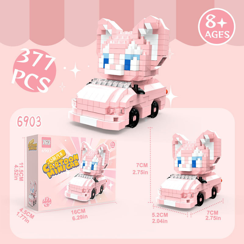 LinaBell Disney 6903 Building Blocks 377-piece pink fox character riding a pink and white mini kart LinaBell Disney 6903 Building Blocks 377-piece pink fox character riding a pink and white mini kart