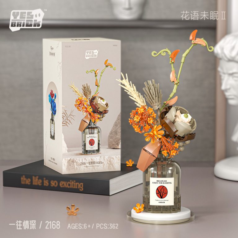 Flower Bouquet Building Blocks 362-piece white rose and orange chrysanthemum vase model 2168