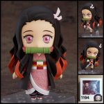 Nezuko Kamado 1194 Nendoroid style figure with pink kimono, green bamboo muzzle and display stand