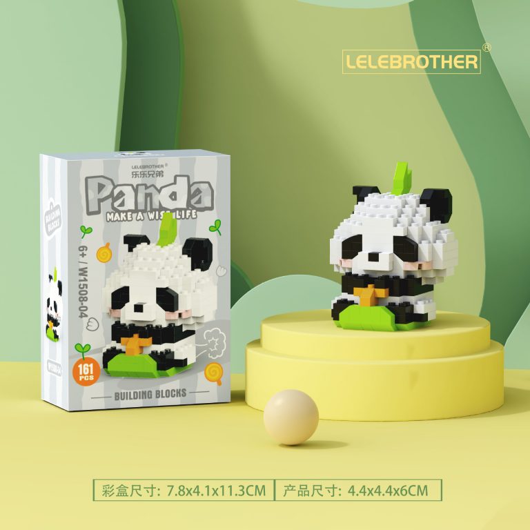 Panda Wildlife Micro Building Blocks M1508-04 161-piece black-and-white panda mini figure with green bamboo detail