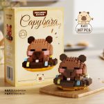 Capybara K411 Micro Building Blocks 307-piece brown capybara mini figure sitting in colourful donut float