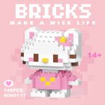 Hello Kitty Sanrio Micro Building Blocks W-017 146-piece mini figure with pink bow and pink outfit