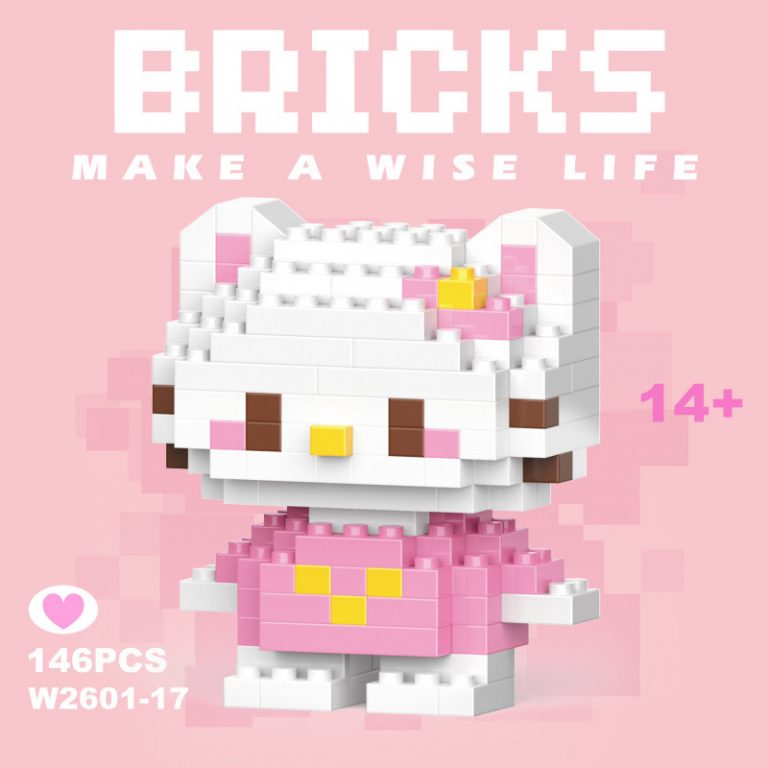 Hello Kitty Sanrio Micro Building Blocks W-017 146-piece mini figure with pink bow and pink outfit