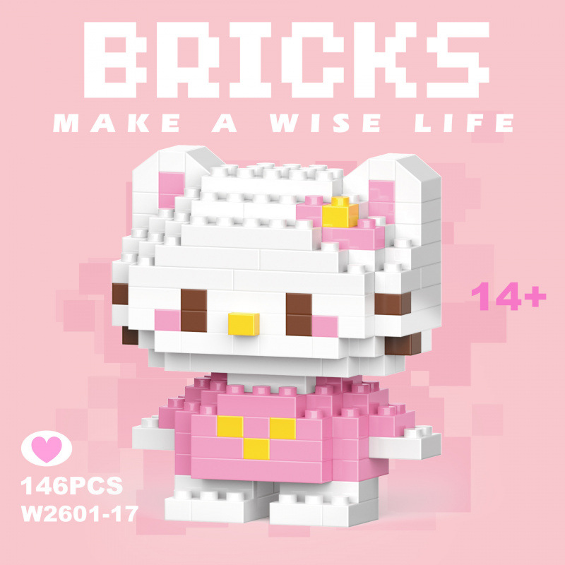 Hello Kitty Sanrio Micro Building Blocks W-017 146-piece mini figure with pink bow and pink outfit Hello Kitty Sanrio Micro Building Blocks W-017 146-piece mini figure with pink bow and pink outfit