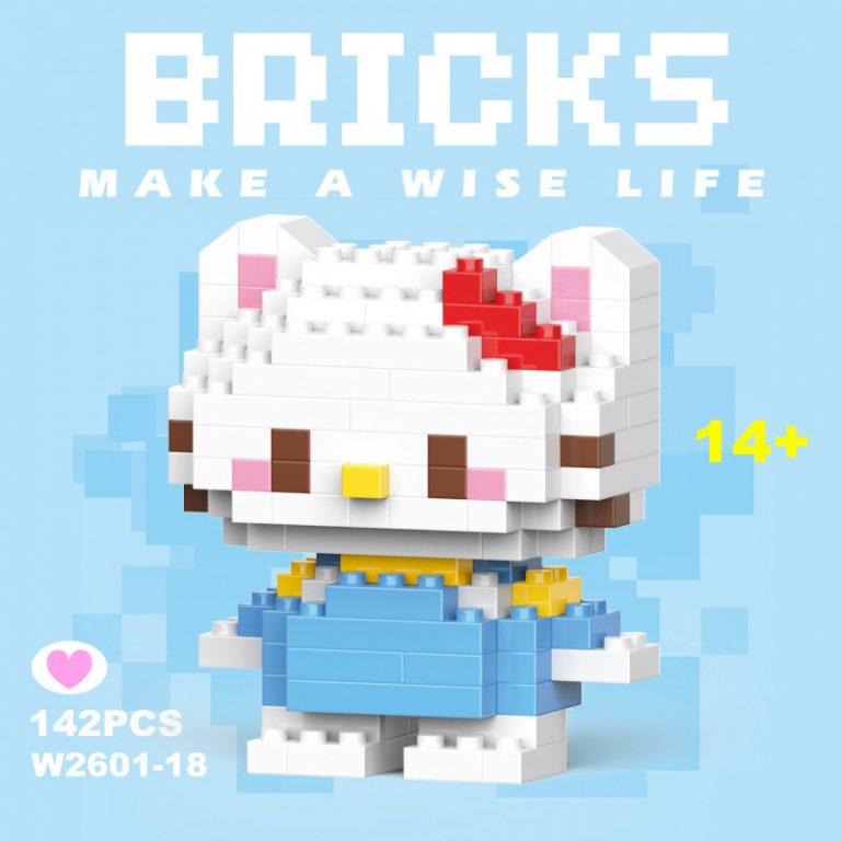 Hello Kitty Sanrio Micro Building Blocks W2601-18 142-piece mini figure with red bow and blue outfit