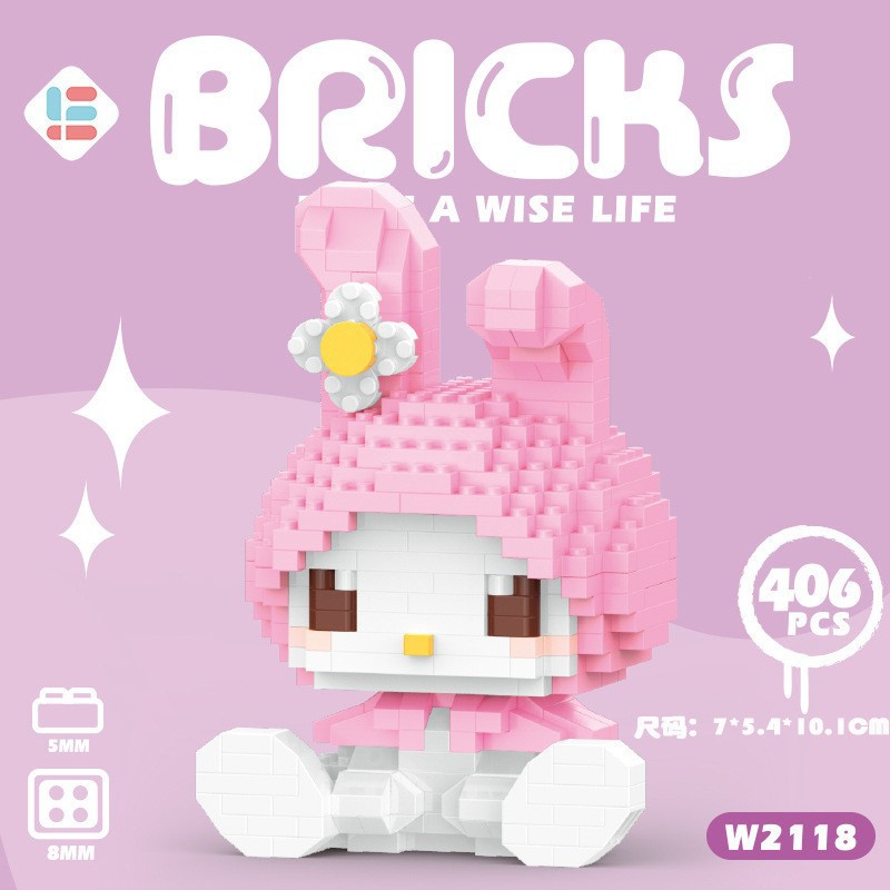 My Melody Sanrio 1022 Building Blocks 406-piece pink mini figure with bunny ears and flower decoration My Melody Sanrio 1022 Building Blocks 406-piece pink mini figure with bunny ears and flower decoration