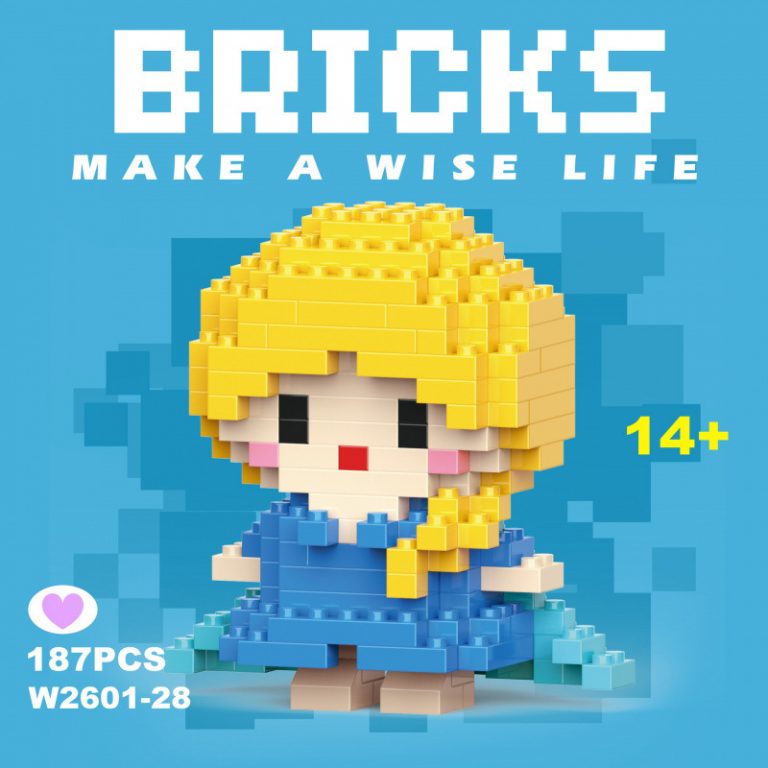 Elsa Disney Princess Micro Building Blocks W-028 187-piece mini figure with blonde braid and blue dress