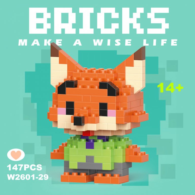 Nick Wilde Disney Zootopia Micro Building Blocks W-029 147-piece orange fox mini figure with green outfit