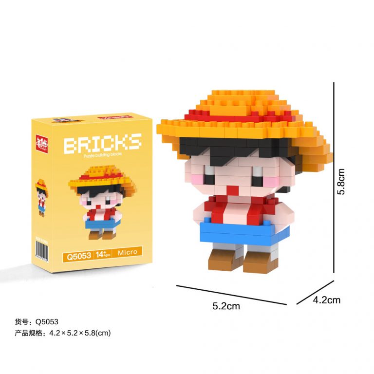Luffy Monkey D. One Piece Anime Q5053 Micro Building Blocks mini figure with straw hat, red vest and blue shorts