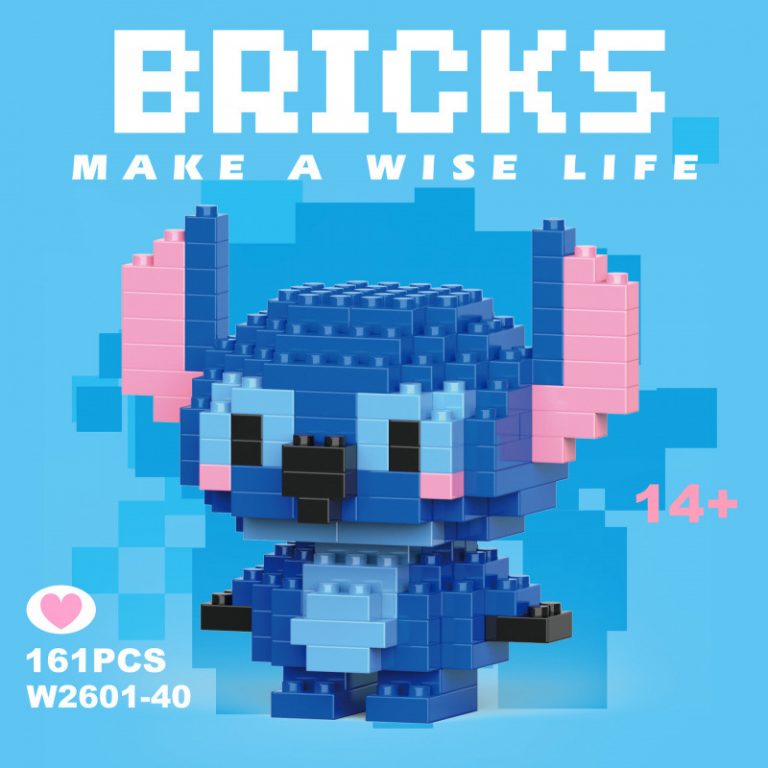 Stitch Disney Micro Building Blocks W-040 161-piece blue mini figure with large ears and black nose