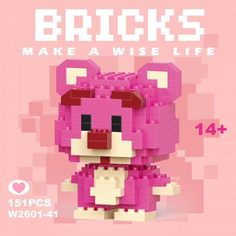 Lotso Disney Pixar Toy Story Micro Building Blocks W-041 151-piece pink bear mini figure with cream details Lotso Disney Pixar Toy Story Micro Building Blocks W-041 151-piece pink bear mini figure with cream details