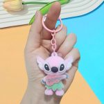 Pink Stitch Fuzzy Doll Charm 5.2cm with guitar and pink metal ring