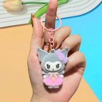 Kuromi Fuzzy Doll Charm 4.9cm with pastel outfit and metal ring