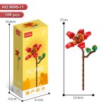 Red Bombax Flower Building Blocks 9095-11 109-piece botanical model with red petals and green leaves