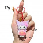 Kuromi Fuzzy Doll Charm 4.9cm with pastel outfit and metal ring