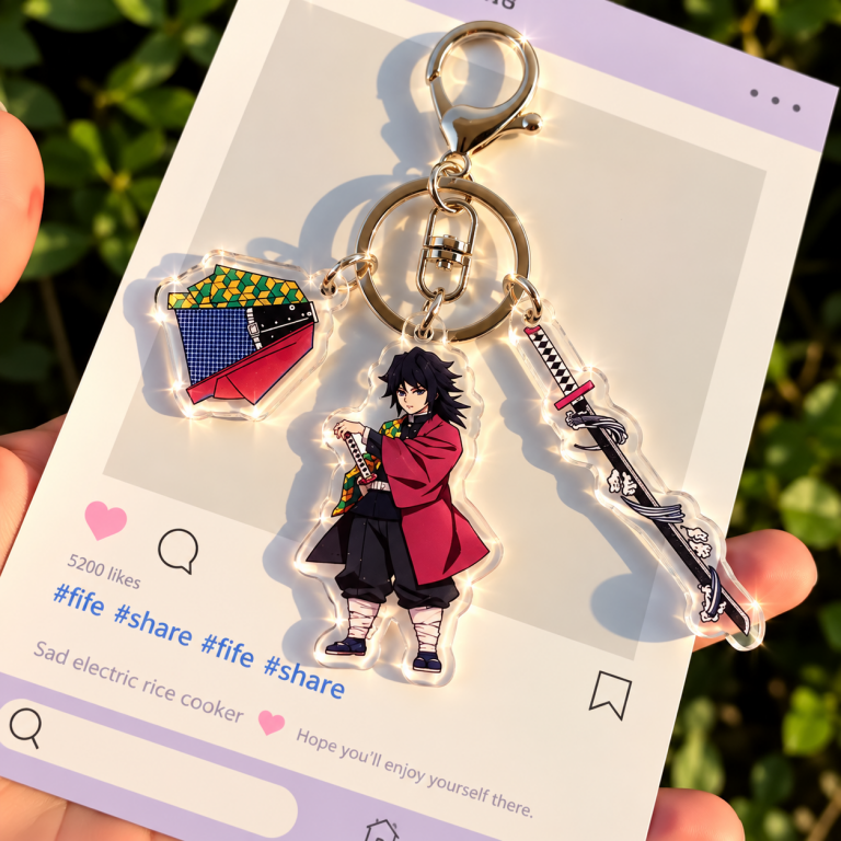 Giyu Tomioka Triple Keyring with character, haori and sword-inspired acrylic charms