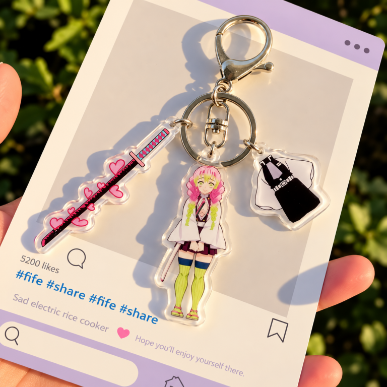 Mitsuri Kanroji Triple Keyring with Three Acrylic Charms