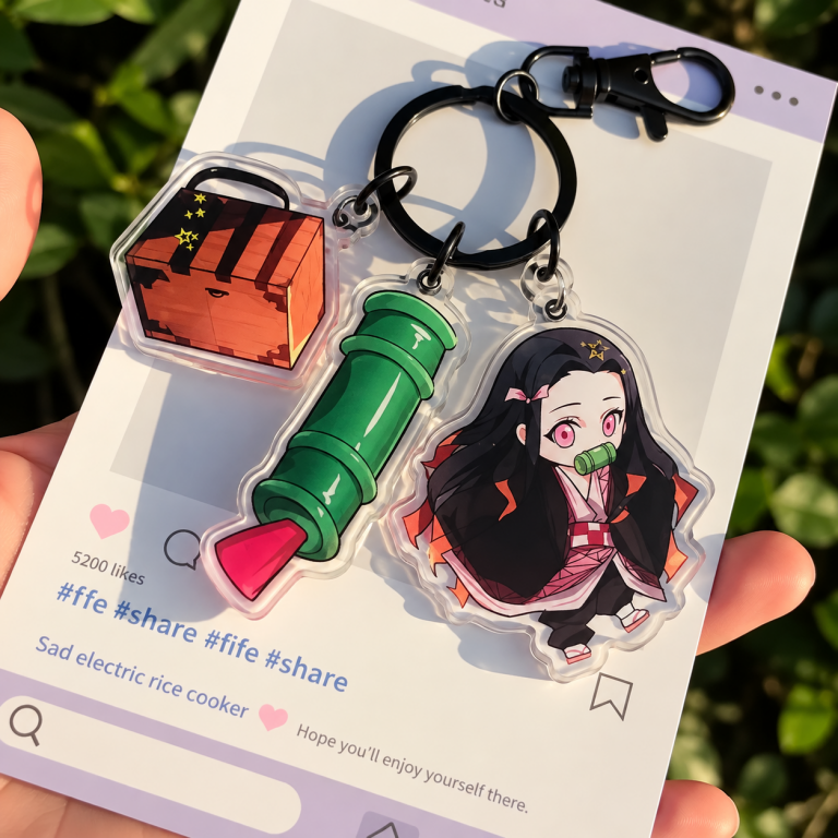 Nezuko Chibi Triple Keyring with Bamboo and Box Charms