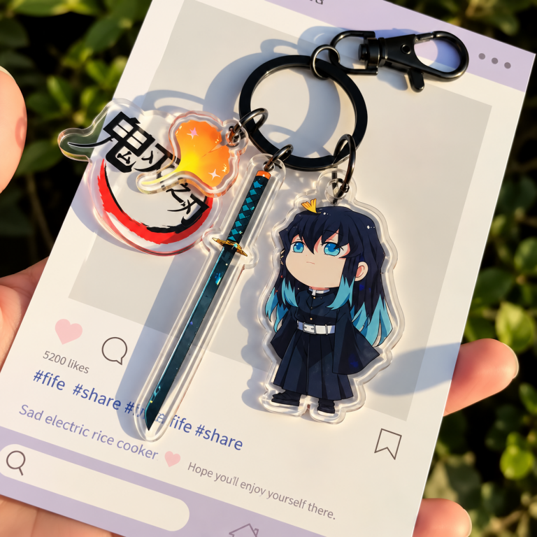 Muichiro Chibi Sword Keyring with Demon Slayer Logo