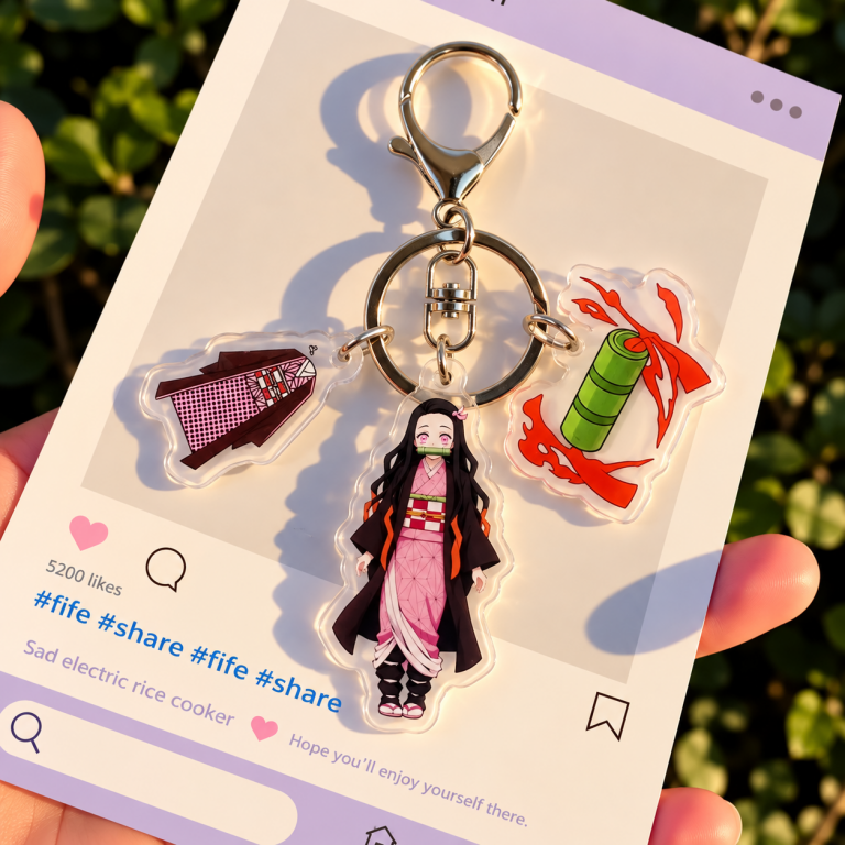 Nezuko Kamado Bamboo Keyring with Wooden Box Charm